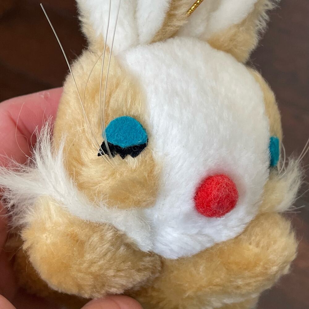Jerry Elsner Plush Bunny Rabbit VTG 1960s Korea Nut Shell Felt Blue Eye Tan Mini